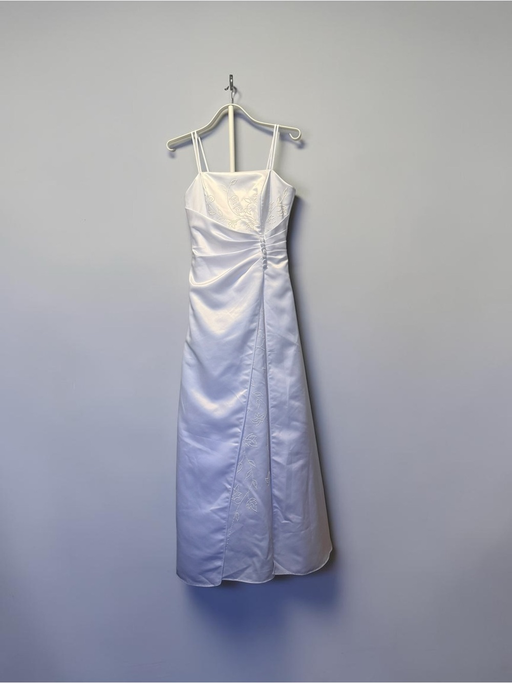 Vintage Dollar White Satin Wedding Dress Embroidered Ruching A-Line S&M